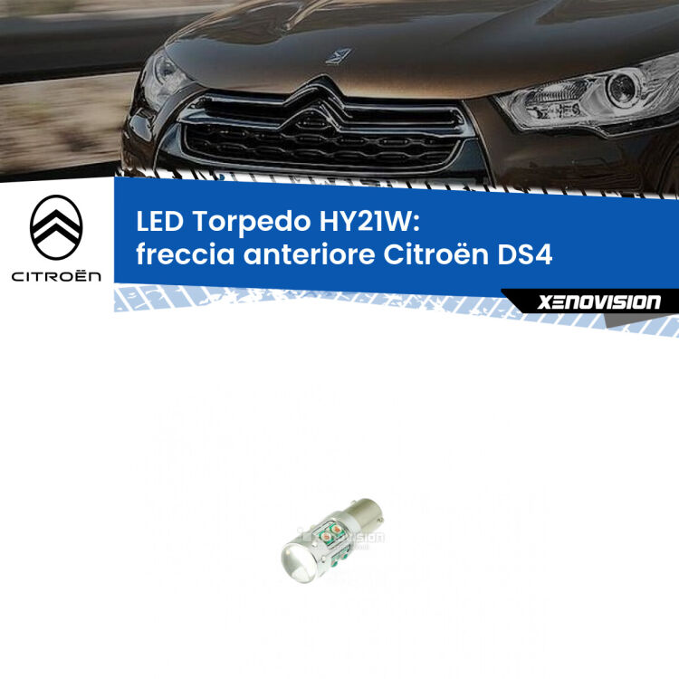 0 Freccia Anteriore LED HY21W Torpedo per Citroën DS4 con fari alogeni <strong>Freccia Anteriore LED arancio per Citroën DS4</strong> con fari alogeni. Lampada <strong>HY21W</strong> canbus modello Torpedo.