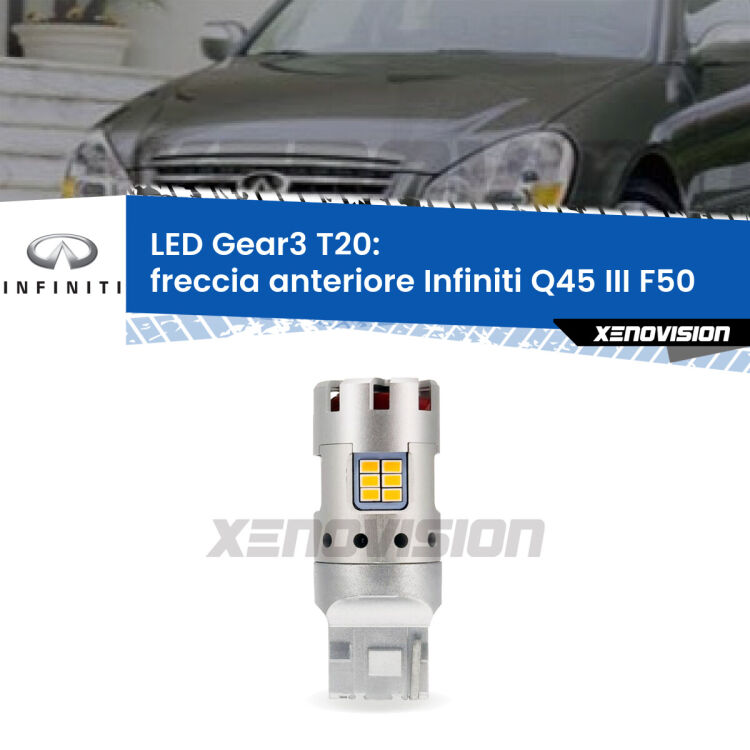0 Freccia Anteriore LED Infiniti Q45 III F50 2001 - 2006: T20 Gear3 <strong>Freccia Anteriore LED no-spie per Infiniti Q45 III</strong> F50 2001 - 2006. Lampada <strong>T20</strong> modello Gear3 no Hyperflash, raffreddata a ventola.