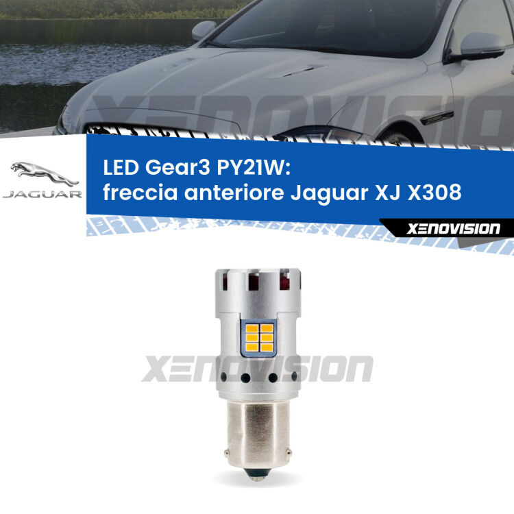 0 Freccia Anteriore LED Jaguar XJ X308 1997 - 2003: PY21W Gear3 <strong>Freccia Anteriore LED no-spie per Jaguar XJ</strong> X308 1997 - 2003. Lampada <strong>PY21W</strong> modello Gear3 no Hyperflash, raffreddata a ventola.