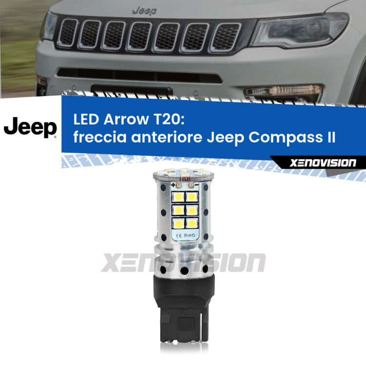 0 Freccia Anteriore LED Jeep Compass II 2017 in poi: T20 Arrow <strong>Freccia Anteriore LED no-spie per Jeep Compass</strong> II 2017 in poi. Lampada <strong>T20</strong> no Hyperflash modello Arrow.
