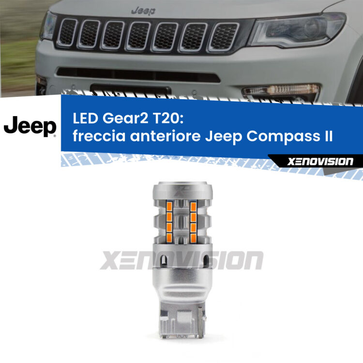 0 Freccia Anteriore LED Jeep Compass II 2017 in poi: T20 Gear2 FINE SERIE: NO GARANZIA FINE SERIE: NO GARANZIA <strong>Freccia Anteriore LED no-spie per Jeep Compass</strong> II 2017 in poi. Lampada <strong>T20</strong> modello Gear2 no Hyperflash.