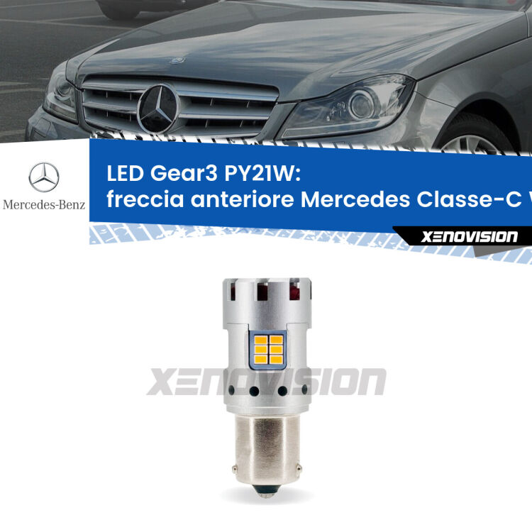 0 Freccia Anteriore LED Mercedes Classe-C W204 2007 - 2010: PY21W Gear3 <strong>Freccia Anteriore LED no-spie per Mercedes Classe-C</strong> W204 2007 - 2010. Lampada <strong>PY21W</strong> modello Gear3 no Hyperflash, raffreddata a ventola.