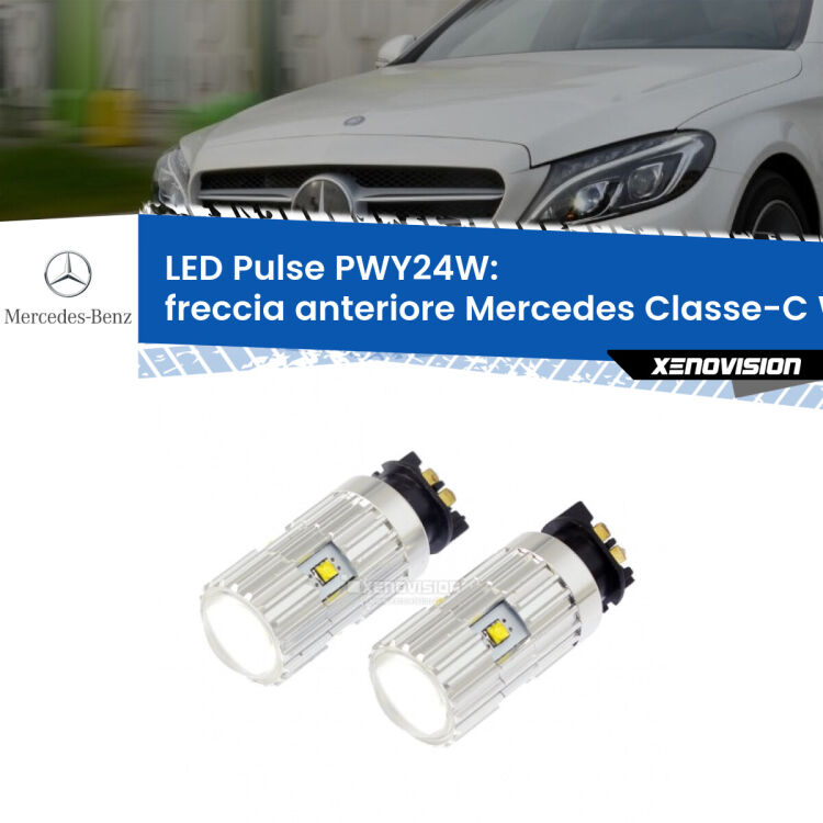 0 Freccia Anteriore LED Mercedes Classe-C W205 2014 - 2021: PWY24W Pulse <strong>Freccia Anteriore LED no-spie per Mercedes Classe-C</strong> W205 2014 - 2021. Coppia lampade <strong>PWY24W</strong> modello Pulse di Xenovision.