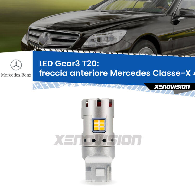 0 Freccia Anteriore LED Mercedes Classe-X 470 2017 in poi: T20 Gear3 <strong>Freccia Anteriore LED no-spie per Mercedes Classe-X</strong> 470 2017 in poi. Lampada <strong>T20</strong> modello Gear3 no Hyperflash, raffreddata a ventola.