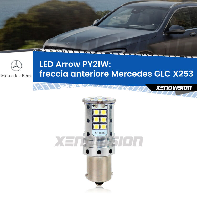 0 Freccia Anteriore LED Mercedes GLC X253 con fari xenon: PY21W Arrow <strong>Freccia Anteriore LED no-spie per Mercedes GLC</strong> X253 con fari xenon. Lampada <strong>PY21W</strong> modello top di gamma Arrow.