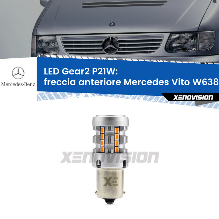 0 Freccia Anteriore LED Mercedes Vito W638 1996 - 2003: P21W Gear2 FINE SERIE: NO GARANZIA FINE SERIE: NO GARANZIA <strong>Freccia Anteriore LED no-spie per Mercedes Vito</strong> W638 1996 - 2003. Lampada <strong>P21W</strong> modello Gear2 no Hyperflash.