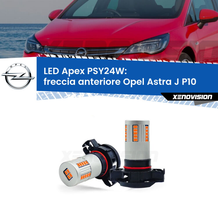 0 Freccia Anteriore LED Opel Astra J P10 Sports Tourer: PSY24W Apex (Coppia) <strong>Freccia Anteriore LED no-spie per Opel Astra J</strong> P10 Sports Tourer. Coppia lampade <strong>PSY24W</strong> modello Apex no Hyperflash.