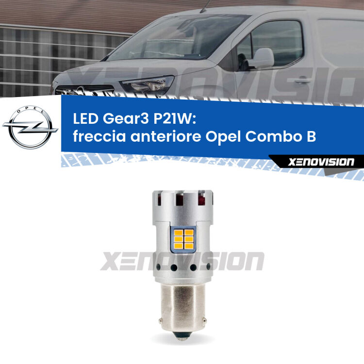 0 Freccia Anteriore LED Opel Combo B  1994 - 2001: P21W Gear3 <strong>Freccia Anteriore LED no-spie per Opel Combo B</strong>  1994 - 2001. Lampada <strong>P21W</strong> modello Gear3 no Hyperflash, raffreddata a ventola.