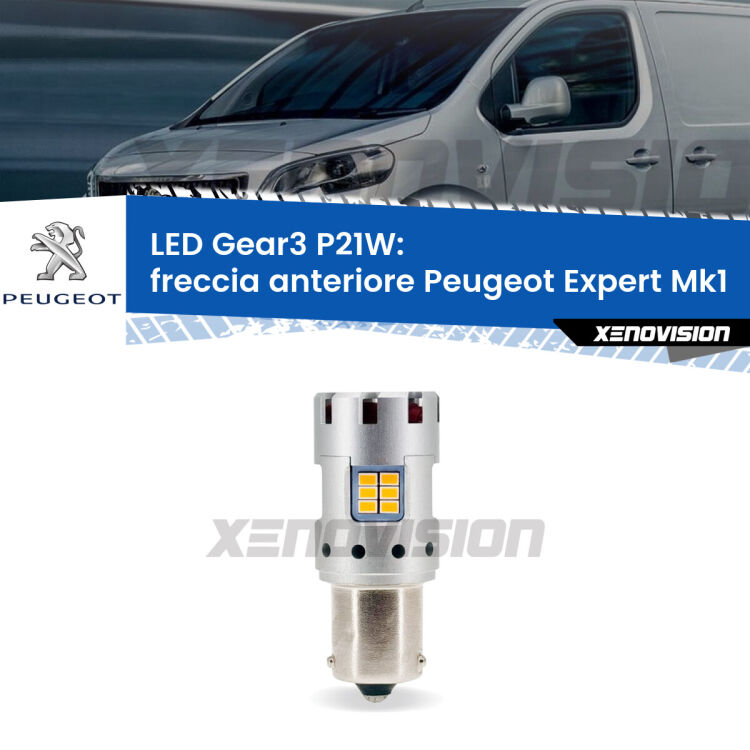 0 Freccia Anteriore LED Peugeot Expert Mk1 1996 - 2006: P21W Gear3 <strong>Freccia Anteriore LED no-spie per Peugeot Expert</strong> Mk1 1996 - 2006. Lampada <strong>P21W</strong> modello Gear3 no Hyperflash, raffreddata a ventola.