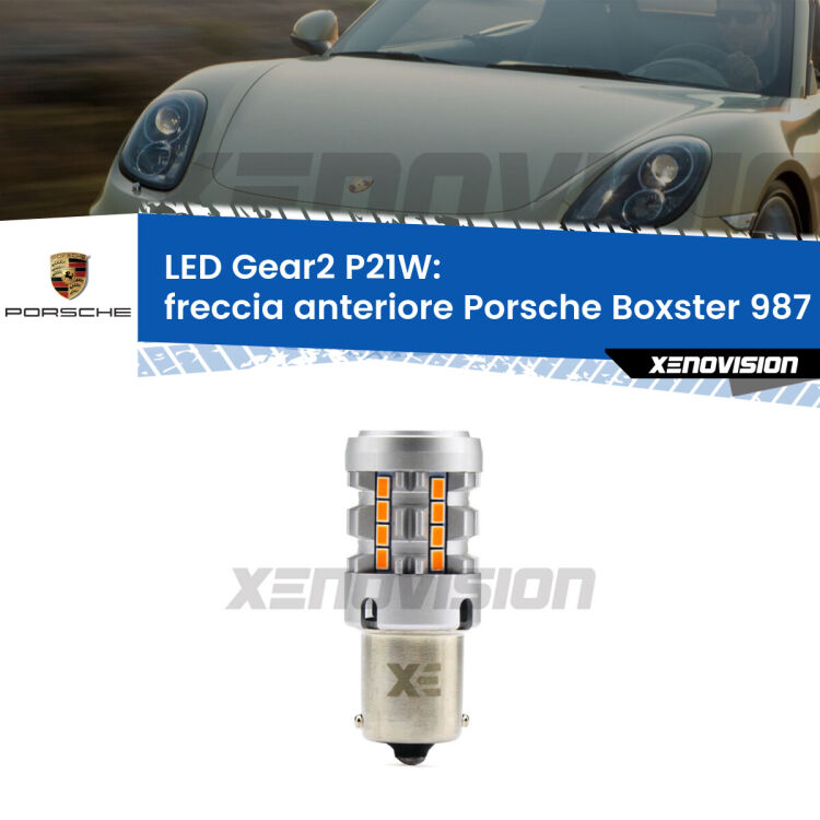 Freccia Anteriore LED Porsche Boxster 987 2004 - 2008: P21W Gear2 FINE SERIE: NO GARANZIA FINE SERIE: NO GARANZIA <strong>Freccia Anteriore LED no-spie per Porsche Boxster</strong> 987 2004 - 2008. Lampada <strong>P21W</strong> modello Gear2 no Hyperflash.