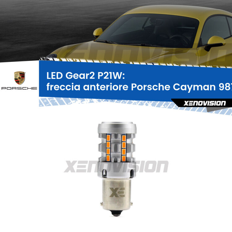Freccia Anteriore LED Porsche Cayman 987 2005 - 2008: P21W Gear2 FINE SERIE: NO GARANZIA FINE SERIE: NO GARANZIA <strong>Freccia Anteriore LED no-spie per Porsche Cayman</strong> 987 2005 - 2008. Lampada <strong>P21W</strong> modello Gear2 no Hyperflash.