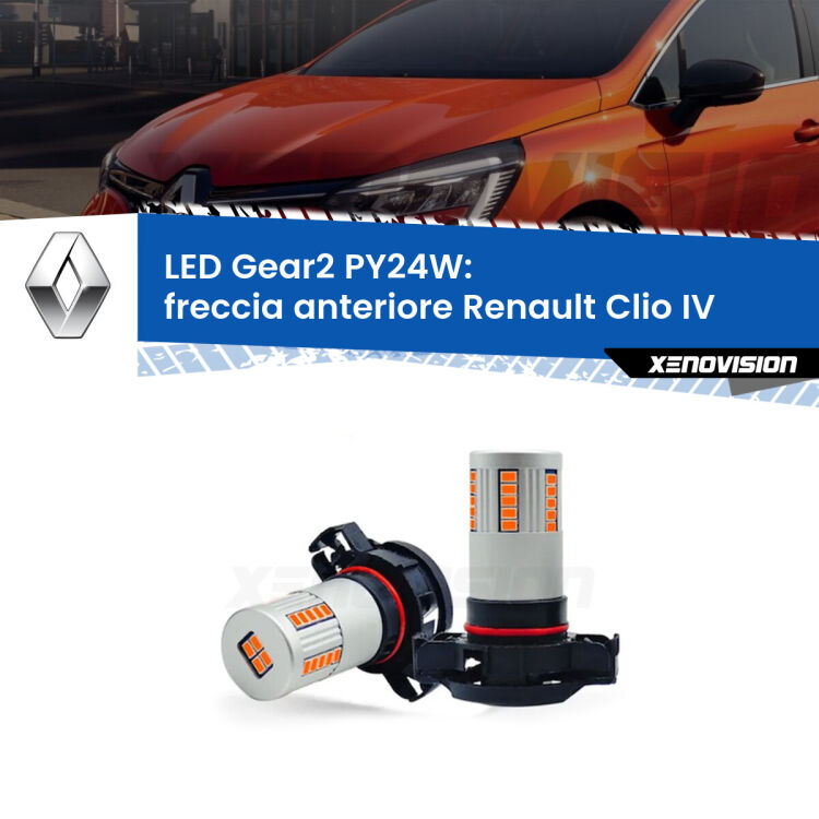 0 Freccia Anteriore LED Renault Clio IV 2012 - 2018: PY24W Gear2 <strong>Freccia Anteriore LED no-spie per Renault Clio IV</strong> 2012 - 2018. Coppia lampade <strong>PY24W</strong> modello Gear2 no Hyperflash.