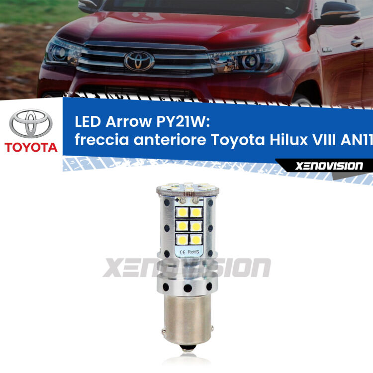Freccia Anteriore LED Toyota Hilux VIII AN110 prima serie: PY21W Arrow <strong>Freccia Anteriore LED no-spie per Toyota Hilux VIII</strong> AN110 prima serie. Lampada <strong>PY21W</strong> modello top di gamma Arrow.