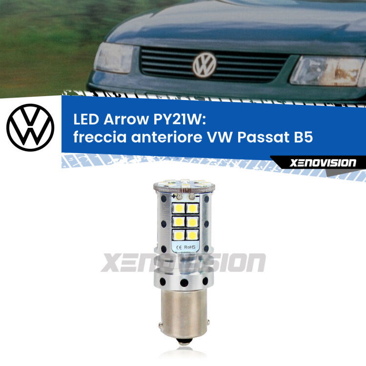 0 Freccia Anteriore LED VW Passat B5 faro bianco: PY21W Arrow <strong>Freccia Anteriore LED no-spie per VW Passat</strong> B5 faro bianco. Lampada <strong>PY21W</strong> modello top di gamma Arrow.