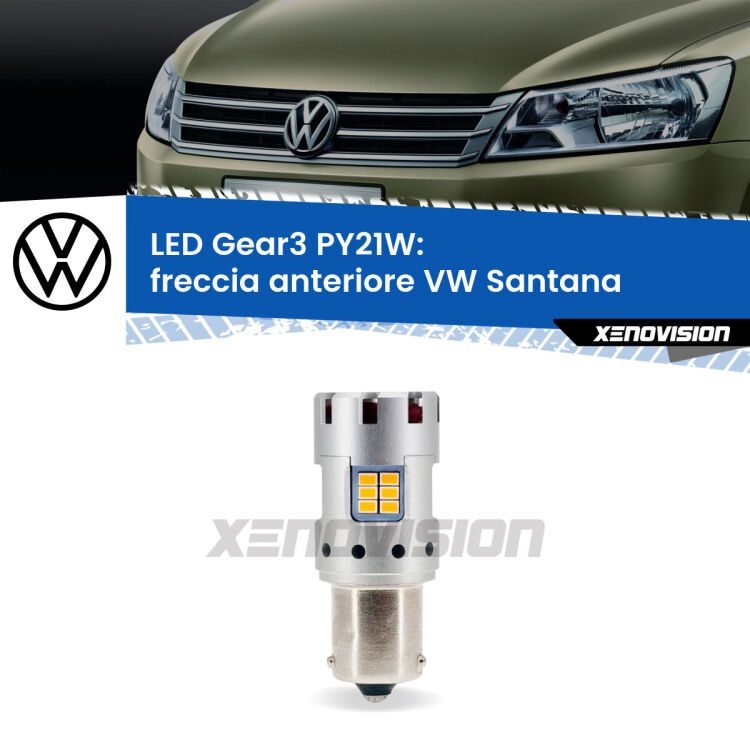 0 Freccia Anteriore LED VW Santana faro bianco: PY21W Gear3 <strong>Freccia Anteriore LED no-spie per VW Santana</strong> faro bianco. Lampada <strong>PY21W</strong> modello Gear3 no Hyperflash, raffreddata a ventola.