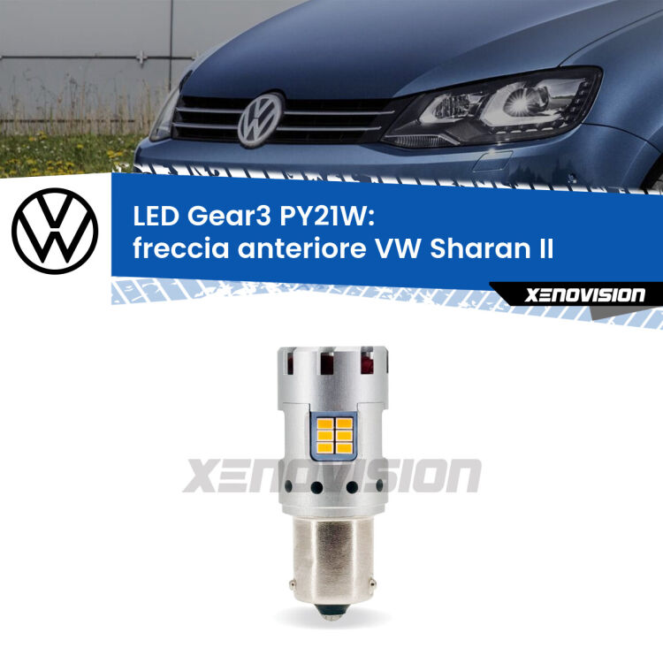 0 Freccia Anteriore LED VW Sharan II 2010 - 2019: PY21W Gear3 <strong>Freccia Anteriore LED no-spie per VW Sharan</strong> II 2010 - 2019. Lampada <strong>PY21W</strong> modello Gear3 no Hyperflash, raffreddata a ventola.