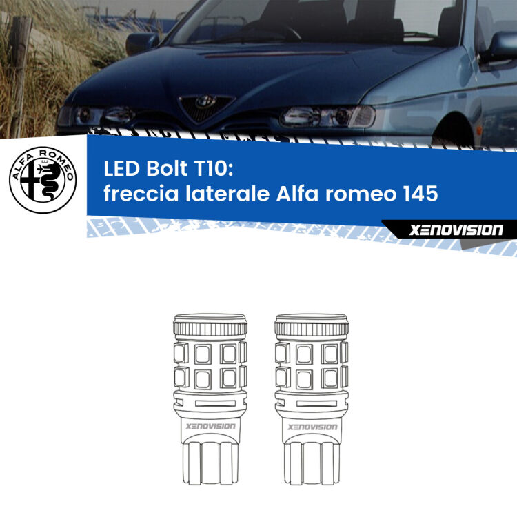 0 Freccia laterale LED Alfa romeo 145  1994 - 2001: T10 Bolt <strong>Freccia laterale LED per Alfa romeo 145</strong>  1994 - 2001. Coppia lampade <strong>T10</strong> modello Bolt canbus.