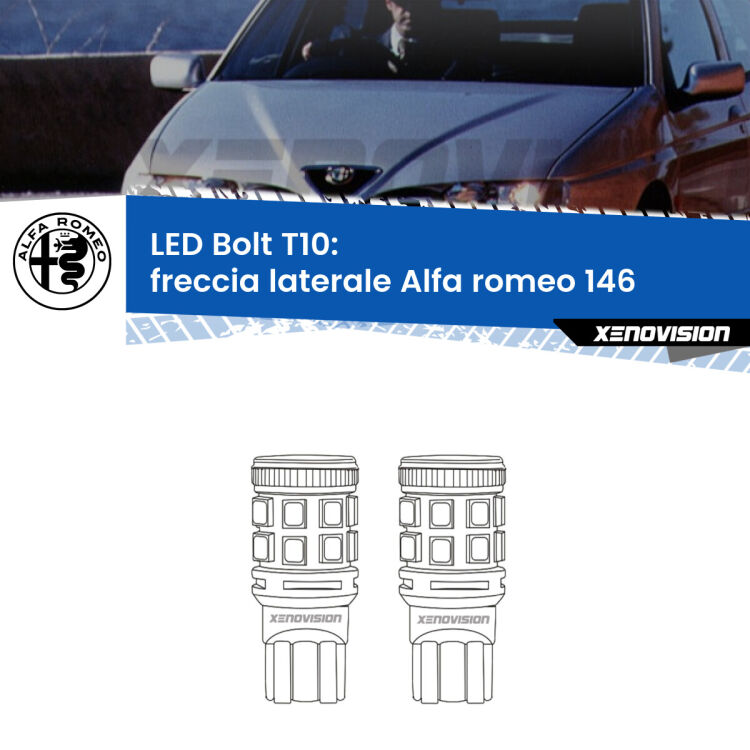 0 Freccia laterale LED Alfa romeo 146 1994 - 2001: T10 Bolt <strong>Freccia laterale LED per Alfa romeo 146</strong> 1994 - 2001. Coppia lampade <strong>T10</strong> modello Bolt canbus.