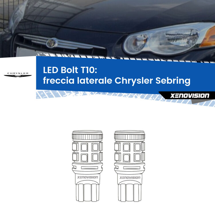 0 Freccia laterale LED Chrysler Sebring 2001 - 2007: T10 Bolt <strong>Freccia laterale LED per Chrysler Sebring</strong> 2001 - 2007. Coppia lampade <strong>T10</strong> modello Bolt canbus.