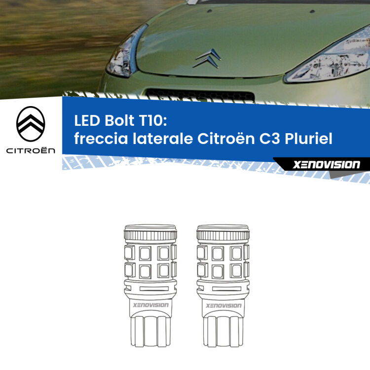 0 Freccia laterale LED Citroën C3 Pluriel 2003 - 2010: T10 Bolt <strong>Freccia laterale LED per Citroën C3 Pluriel</strong> 2003 - 2010. Coppia lampade <strong>T10</strong> modello Bolt canbus.