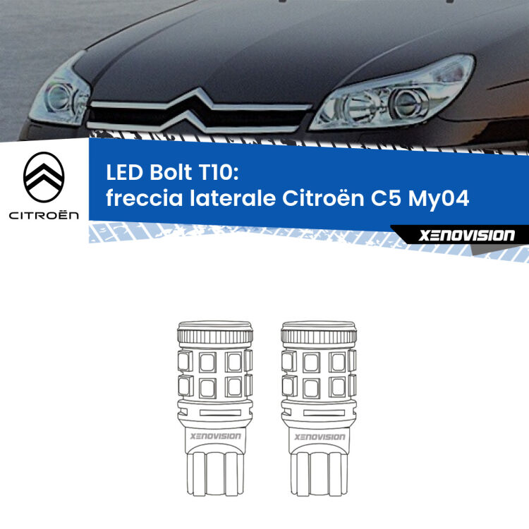 0 Freccia laterale LED Citroën C5 My04 2004 - 2008: T10 Bolt <strong>Freccia laterale LED per Citroën C5</strong> My04 2004 - 2008. Coppia lampade <strong>T10</strong> modello Bolt canbus.