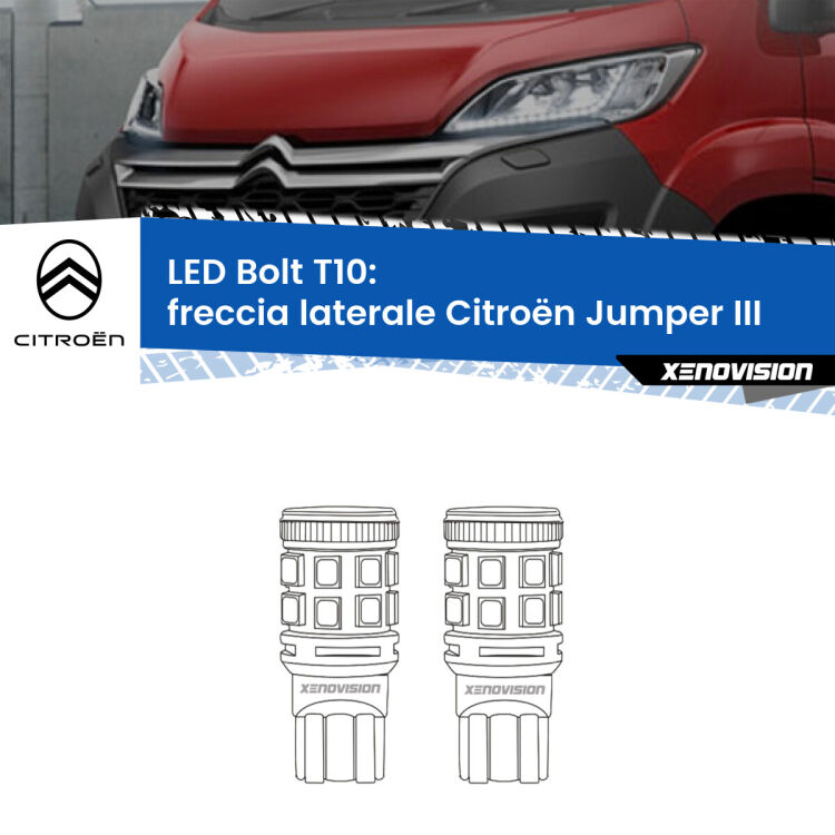 0 Freccia laterale LED Citroën Jumper III in poi: T10 Bolt <strong>Freccia laterale LED per Citroën Jumper</strong> III in poi. Coppia lampade <strong>T10</strong> modello Bolt canbus.