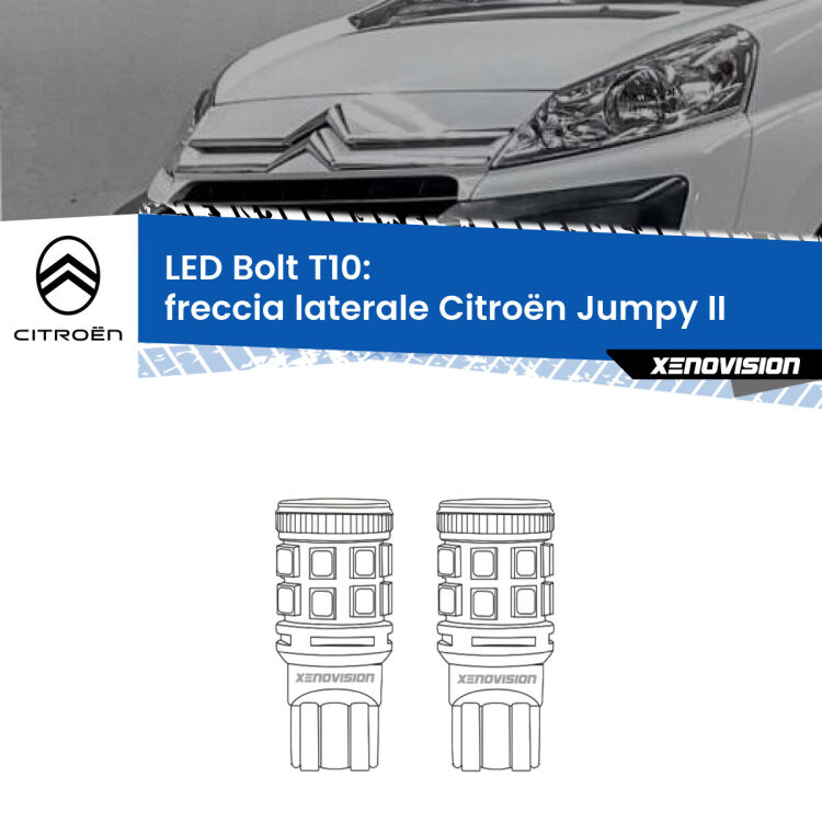0 Freccia laterale LED Citroën Jumpy II 2006 - 2015: T10 Bolt <strong>Freccia laterale LED per Citroën Jumpy</strong> II 2006 - 2015. Coppia lampade <strong>T10</strong> modello Bolt canbus.