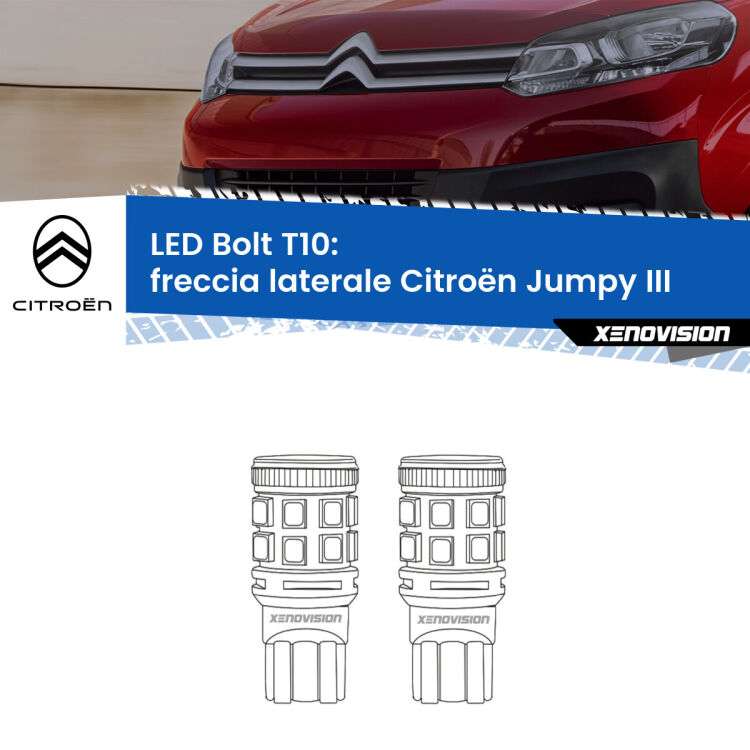 0 Freccia laterale LED Citroën Jumpy III 1998 in poi: T10 Bolt <strong>Freccia laterale LED per Citroën Jumpy</strong> III 1998 in poi. Coppia lampade <strong>T10</strong> modello Bolt canbus.
