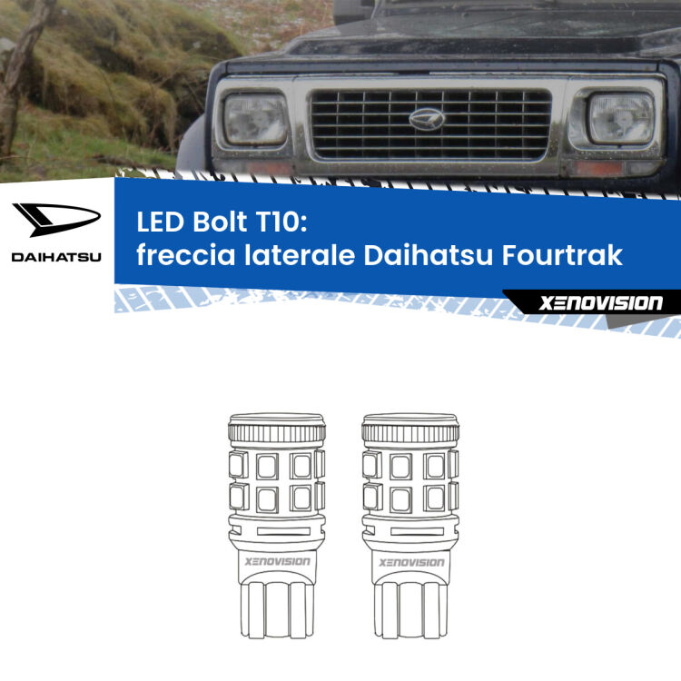 0 Freccia laterale LED Daihatsu Fourtrak 1985 - 1998: T10 Bolt <strong>Freccia laterale LED per Daihatsu Fourtrak</strong> 1985 - 1998. Coppia lampade <strong>T10</strong> modello Bolt canbus.
