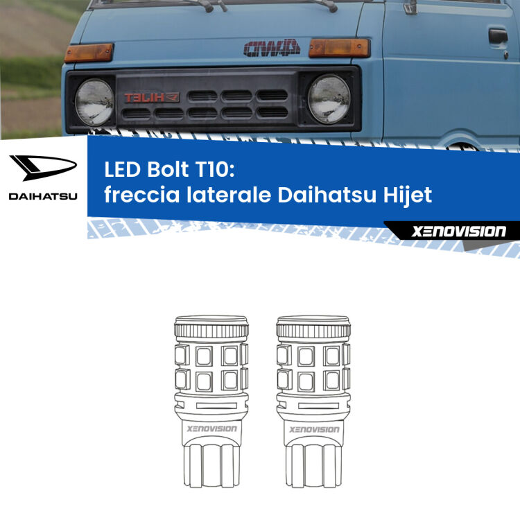 0 Freccia laterale LED Daihatsu Hijet 1992 - 2005: T10 Bolt <strong>Freccia laterale LED per Daihatsu Hijet</strong> 1992 - 2005. Coppia lampade <strong>T10</strong> modello Bolt canbus.
