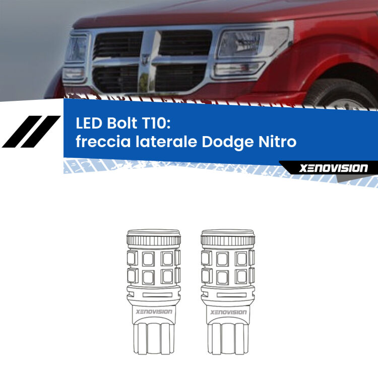 0 Freccia laterale LED Dodge Nitro  2006 - 2012: T10 Bolt <strong>Freccia laterale LED per Dodge Nitro</strong>  2006 - 2012. Coppia lampade <strong>T10</strong> modello Bolt canbus.