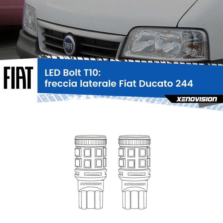 0 Freccia laterale LED Fiat Ducato 244 faro giallo: T10 Bolt <strong>Freccia laterale LED per Fiat Ducato</strong> 244 faro giallo. Coppia lampade <strong>T10</strong> modello Bolt canbus.
