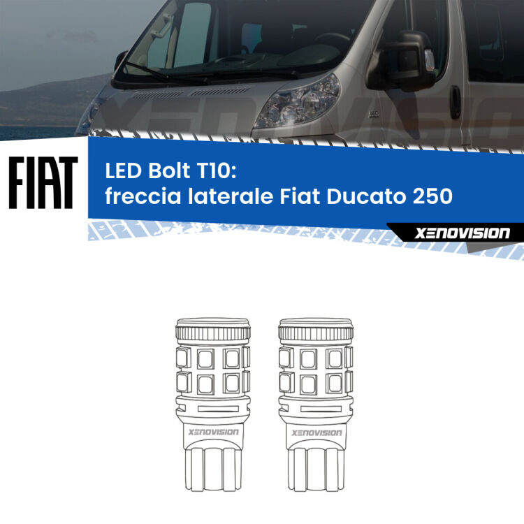 0 Freccia laterale LED Fiat Ducato 250 faro bianco: T10 Bolt <strong>Freccia laterale LED per Fiat Ducato</strong> 250 faro bianco. Coppia lampade <strong>T10</strong> modello Bolt canbus.