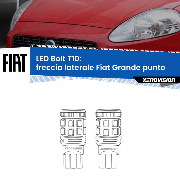 0 Freccia laterale LED Fiat Grande punto 2005 - 2018: T10 Bolt <strong>Freccia laterale LED per Fiat Grande punto</strong> 2005 - 2018. Coppia lampade <strong>T10</strong> modello Bolt canbus.