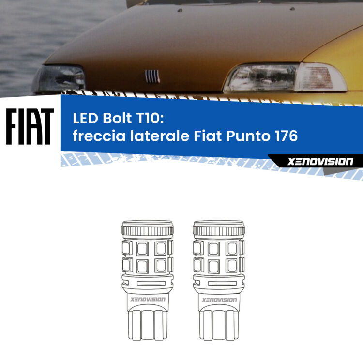 0 Freccia laterale LED Fiat Punto 176 1993 - 1999: T10 Bolt <strong>Freccia laterale LED per Fiat Punto</strong> 176 1993 - 1999. Coppia lampade <strong>T10</strong> modello Bolt canbus.