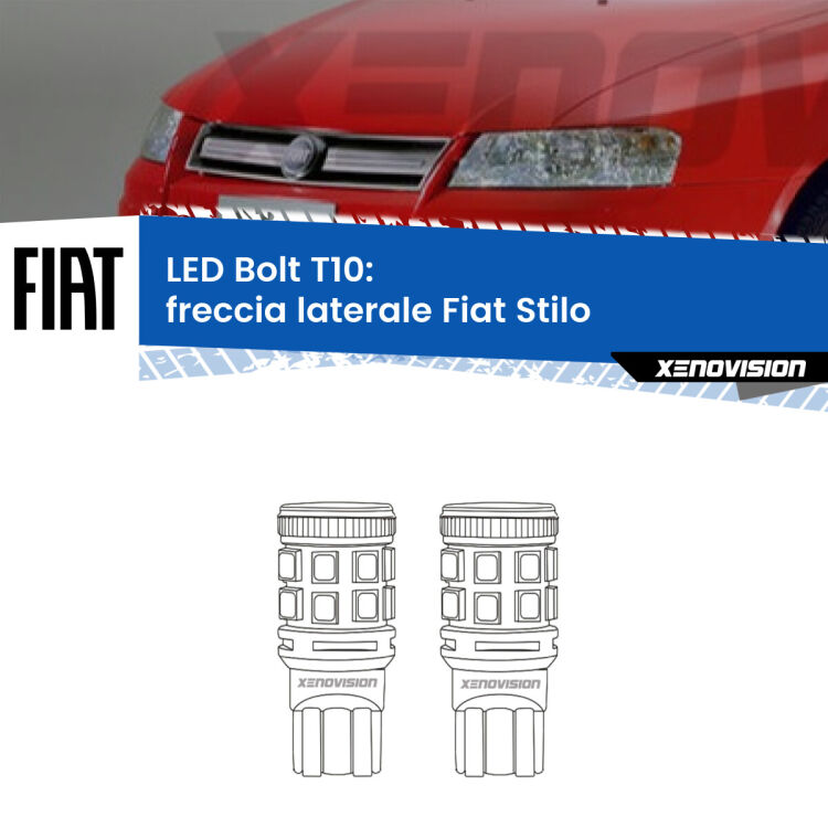 0 Freccia laterale LED Fiat Stilo 2001 - 2006: T10 Bolt <strong>Freccia laterale LED per Fiat Stilo</strong> 2001 - 2006. Coppia lampade <strong>T10</strong> modello Bolt canbus.