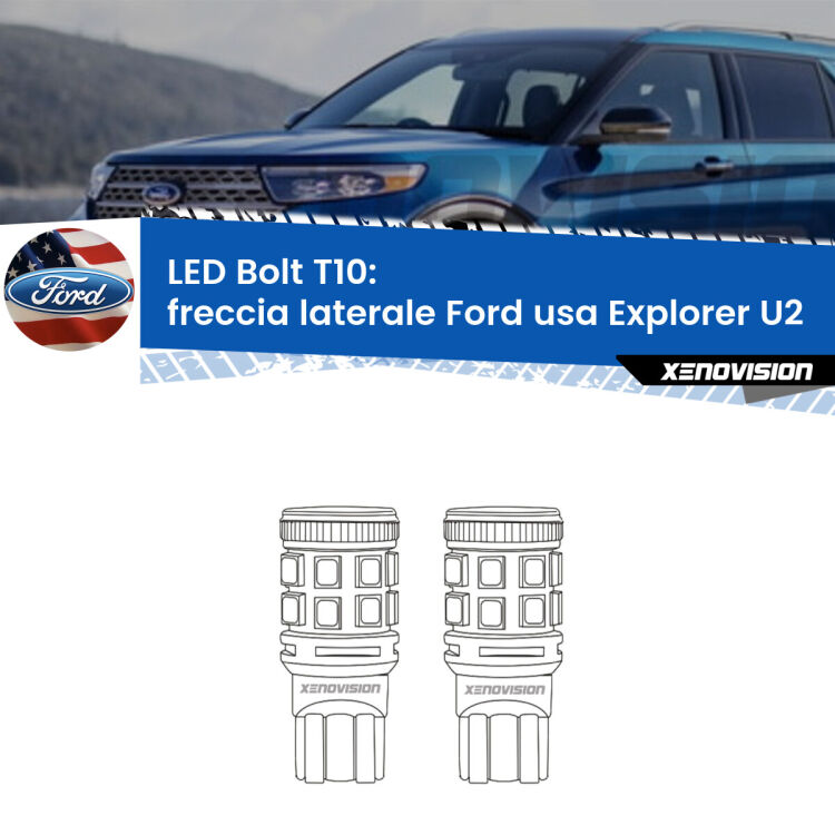 0 Freccia laterale LED Ford usa Explorer U2 1995 - 2001: T10 Bolt <strong>Freccia laterale LED per Ford usa Explorer</strong> U2 1995 - 2001. Coppia lampade <strong>T10</strong> modello Bolt canbus.