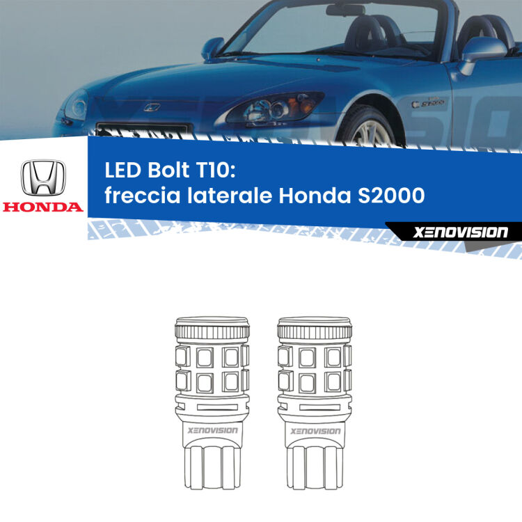 0 Freccia laterale LED Honda S2000 1999 - 2009: T10 Bolt <strong>Freccia laterale LED per Honda S2000</strong> 1999 - 2009. Coppia lampade <strong>T10</strong> modello Bolt canbus.