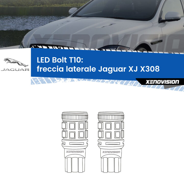 0 Freccia laterale LED Jaguar XJ X308 1997 - 2003: T10 Bolt <strong>Freccia laterale LED per Jaguar XJ</strong> X308 1997 - 2003. Coppia lampade <strong>T10</strong> modello Bolt canbus.