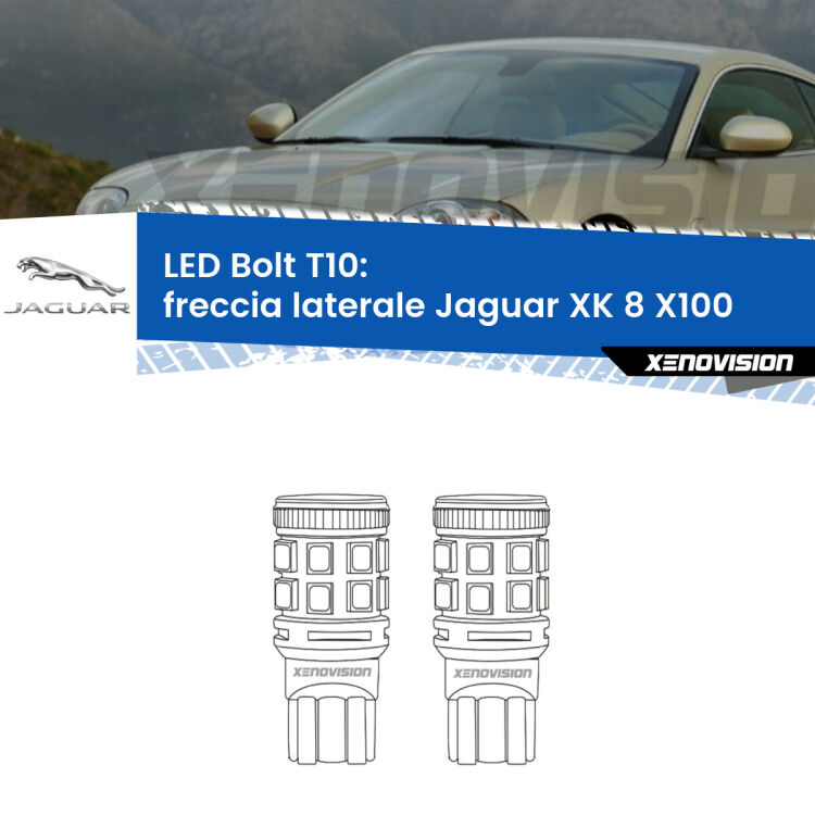 0 Freccia laterale LED Jaguar XK 8 X100 1996 - 2005: T10 Bolt <strong>Freccia laterale LED per Jaguar XK 8</strong> X100 1996 - 2005. Coppia lampade <strong>T10</strong> modello Bolt canbus.