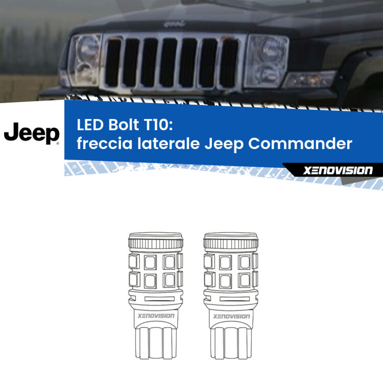 0 Freccia laterale LED Jeep Commander 2005 - 2010: T10 Bolt <strong>Freccia laterale LED per Jeep Commander</strong> 2005 - 2010. Coppia lampade <strong>T10</strong> modello Bolt canbus.