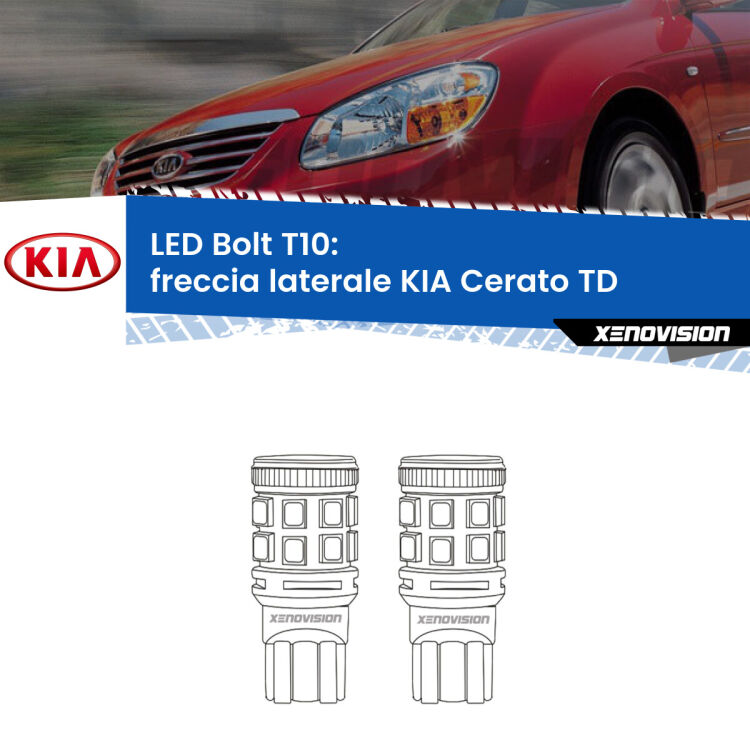 0 Freccia laterale LED KIA Cerato TD 2008 - 2011: T10 Bolt <strong>Freccia laterale LED per KIA Cerato</strong> TD 2008 - 2011. Coppia lampade <strong>T10</strong> modello Bolt canbus.