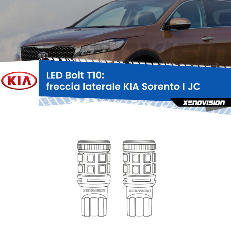 0 Freccia laterale LED KIA Sorento I JC 2002 - 2008: T10 Bolt <strong>Freccia laterale LED per KIA Sorento I</strong> JC 2002 - 2008. Coppia lampade <strong>T10</strong> modello Bolt canbus.