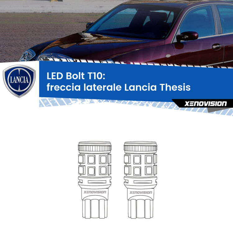 0 Freccia laterale LED Lancia Thesis  2002 - 2009: T10 Bolt <strong>Freccia laterale LED per Lancia Thesis</strong>  2002 - 2009. Coppia lampade <strong>T10</strong> modello Bolt canbus.