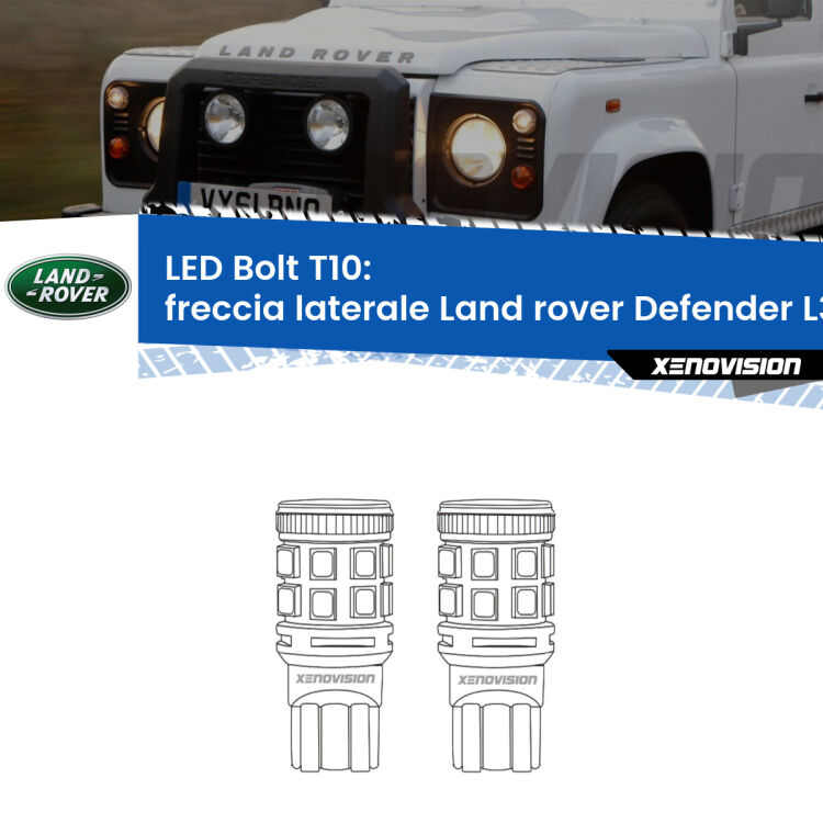 Freccia laterale LED Land rover Defender L316 faro giallo: T10 Bolt <strong>Freccia laterale LED per Land rover Defender</strong> L316 faro giallo. Coppia lampade <strong>T10</strong> modello Bolt canbus.