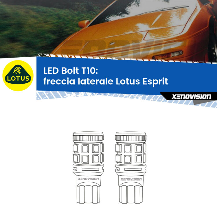 0 Freccia laterale LED Lotus Esprit 1989 - 2003: T10 Bolt <strong>Freccia laterale LED per Lotus Esprit</strong> 1989 - 2003. Coppia lampade <strong>T10</strong> modello Bolt canbus.
