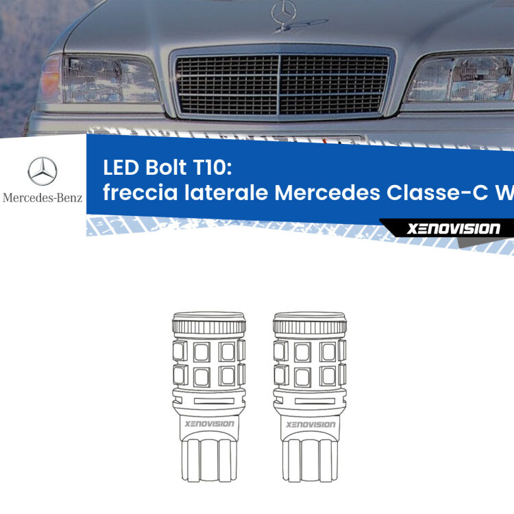 Freccia laterale LED Mercedes Classe-C W202 faro bianco: T10 Bolt <strong>Freccia laterale LED per Mercedes Classe-C</strong> W202 faro bianco. Coppia lampade <strong>T10</strong> modello Bolt canbus.
