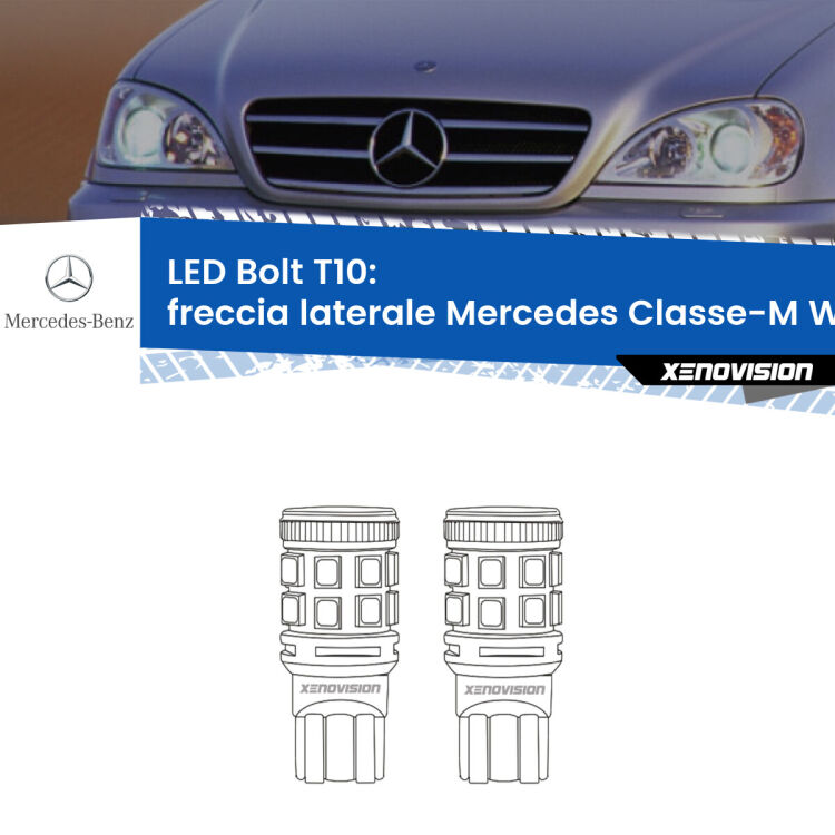 0 Freccia laterale LED Mercedes Classe-M W163 1998 - 2000: T10 Bolt <strong>Freccia laterale LED per Mercedes Classe-M</strong> W163 1998 - 2000. Coppia lampade <strong>T10</strong> modello Bolt canbus.