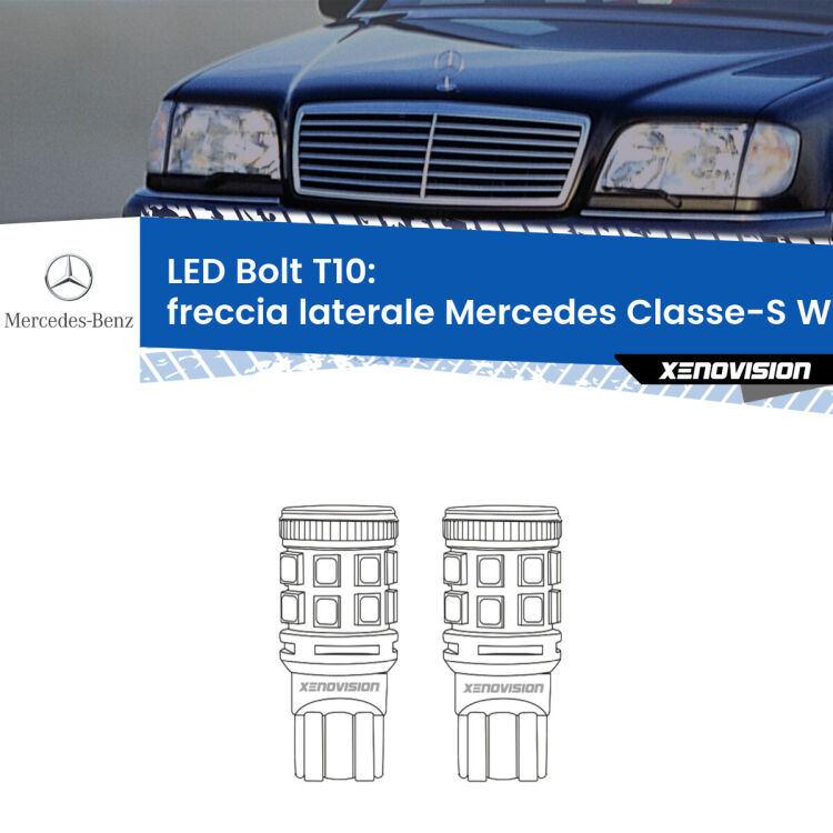 Freccia laterale LED Mercedes Classe-S W140 faro bianco: T10 Bolt <strong>Freccia laterale LED per Mercedes Classe-S</strong> W140 faro bianco. Coppia lampade <strong>T10</strong> modello Bolt canbus.