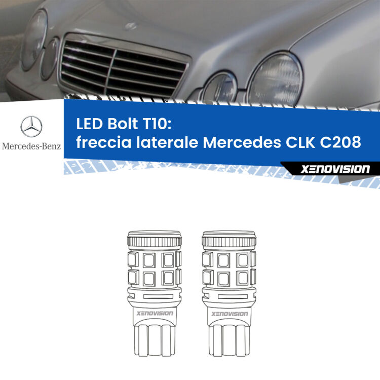 0 Freccia laterale LED Mercedes CLK C208 1997 - 1999: T10 Bolt <strong>Freccia laterale LED per Mercedes CLK</strong> C208 1997 - 1999. Coppia lampade <strong>T10</strong> modello Bolt canbus.